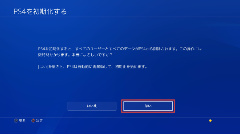 PS4_PS4を初期化するのフルの初期化のはい